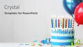  Presentation with birthday cake colorful candles - Colorful slides enhanced with colorful-striped-buttercream-birthday-cake backdrop and a white colored foreground