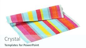  Presentation with woven - Colorful PPT layouts enhanced with colorful-striped-ribbed-woven-cotton backdrop and a cool aqua colored foreground
