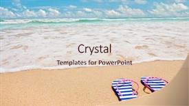  Presentation with beach sands - PPT layouts enhanced with vertical blue - colorful striped sandals on sea background and a lemonade colored foreground