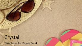  Presentation with fish beach - Beautiful PPT layouts featuring colorful summer beachwear flip flops backdrop and a coral colored foreground