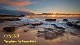 Presentation with sunrise - Colorful PPT theme enhanced with colorful-sunrise-from-sandy-beach backdrop and a tawny brown colored foreground