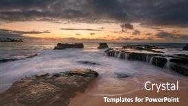  Presentation with hawaii - Amazing PPT theme having colorful-sunrise-from-sandy-beach backdrop and a tawny brown colored foreground