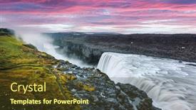  Presentation with powerful - Presentation design with colorful-sunrise-on-dettifoss background and a tawny brown colored foreground
