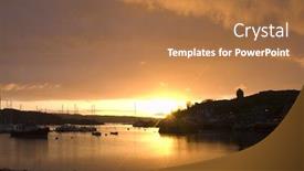  Presentation with sunrise - Cool new presentation design with colorful-sunrise-on-the-harbor backdrop and a coral colored foreground