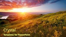  Presentation with light colors - Slide deck having colorful-sunset-and-hilly-meadow background and a  colored foreground