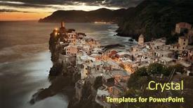  Presentation with buildings - Cool new presentation theme with colorful-sunset-in-vernazza backdrop and a tawny brown colored foreground