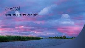  Presentation with area - Beautiful slide set featuring colorful-sunset-over-the-river backdrop and a light blue colored foreground