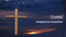  Presentation with wooden christian cross religious concept - Slides consisting of colorful sunset with wooden cross background and a navy blue colored foreground