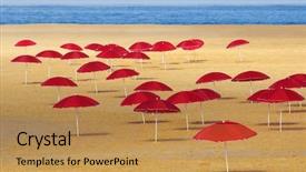  Presentation with stuck - PPT theme with colorful sunshades - many red umbrellas stuck background and a  colored foreground