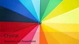  Presentation with open channel - Colorful slide set enhanced with colorful sunshades - open multicolored umbrella background backdrop and a red colored foreground