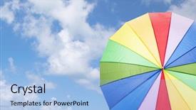  Presentation with sky rainbow - Amazing slide deck having colorful sunshades - rainbow umbrella against cloudy sky backdrop and a light blue colored foreground