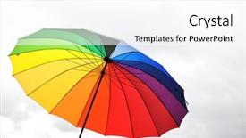  Presentation with sky rainbow - Beautiful presentation theme featuring colorful sunshades - rainbow umbrella against cloudy sky backdrop and a white colored foreground