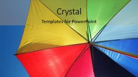  Presentation with sky rainbow - Colorful presentation design enhanced with colorful sunshades - rainbow umbrella and blue sky backdrop and a gold colored foreground