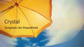  Presentation with blue yellow - PPT theme enhanced with colorful sunshades - yellow umbrella against blue sky background and a  colored foreground