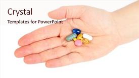  Presentation with white pills spilled from pills - Cool new PPT layouts with colorful swallows - hand with pills on white backdrop and a  colored foreground
