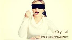  Presentation with older person holding pills - Colorful slide set enhanced with colorful swallows - pretty young blindfold woman holding backdrop and a  colored foreground