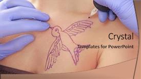  Presentation with tattoo - PPT theme consisting of colorful swallows - process of making tattoo closeup background and a  colored foreground