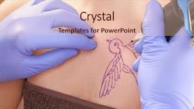  Presentation with decision making manufacturing process - Theme with colorful swallows - process of making tattoo closeup background and a  colored foreground