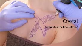  Presentation with decision making manufacturing process - Theme consisting of colorful swallows - process of making tattoo closeup background and a  colored foreground