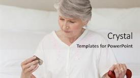  Presentation with capsules pills pill doctor prescription - Amazing theme having colorful swallows - sick senior woman taking her backdrop and a  colored foreground