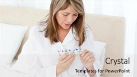  Presentation with capsules pills pill doctor prescription - PPT theme with colorful swallows - sick woman taking her pills background and a  colored foreground