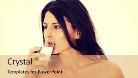  Presentation with benefits of drinking water - Amazing slide deck having colorful swallows - young beautiful woman drinking water backdrop and a coral colored foreground