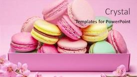  Presentation with sweet - Presentation consisting of colorful-sweet-macarons-or-macaroons background and a lemonade colored foreground