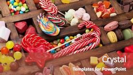  Presentation with sweets - Slide set having colorful sweets box lollipops macaroons background and a red colored foreground