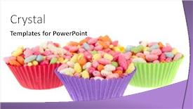  Presentation with sweets - Theme featuring colorful sweets in cups isolated over white background background and a white colored foreground