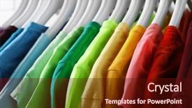  Presentation with odontology colorful 3d view - Slides featuring colorful t-shirts on hangers background and a wine colored foreground