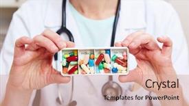  Presentation with colorful hands - PPT layouts consisting of colorful tablets in pill box background and a coral colored foreground