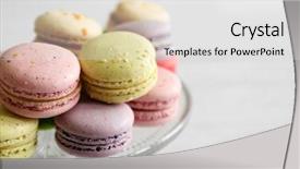  Presentation with stand - PPT theme featuring colorful tasty macaroons in glass stand on light background background and a white colored foreground