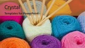  Presentation with yarn - Presentation theme with colorful thread balls of knitting yarn in a cardboard box background and a gold colored foreground