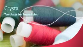  Presentation with thread - PPT theme enhanced with textile nylon fiber background - colorful thread reels small dof background and a ocean colored foreground