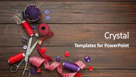  Presentation with sewing - Beautiful presentation design featuring colorful threads and sewing accessories backdrop and a violet colored foreground