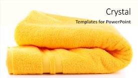  Presentation with colorful - Colorful slides enhanced with colorful towel isolated on white backdrop and a blonde colored foreground