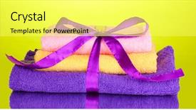  Presentation with ribbon green - Slide deck featuring colorful towels with ribbon on green background background and a yellow colored foreground