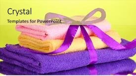  Presentation with ribbon green - Cool new PPT theme with colorful towels with ribbon on green background backdrop and a blonde colored foreground
