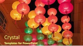  Presentation with chinese new year lunar - Colorful presentation theme enhanced with colorful traditional chinese style lantern hanging outdoor for lunar new year at night backdrop and a tawny brown colored foreground