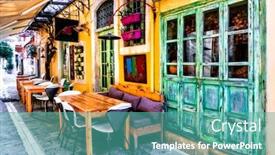  Presentation with crete island - Slide deck featuring colorful-traditional-greece-series background and a teal colored foreground