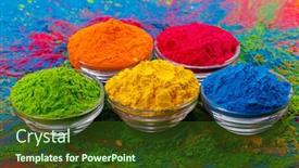  Presentation with holi - Amazing slide set having colorful-traditional-holi-powder backdrop and a tawny brown colored foreground