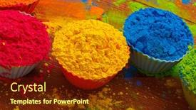  Presentation with indian festival - Amazing PPT theme having colorful-traditional-holi-powder backdrop and a tawny brown colored foreground