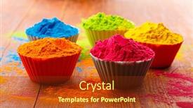  Presentation with indian festival - Amazing PPT theme having colorful-traditional-holi-powder backdrop and a tawny brown colored foreground
