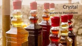  Presentation with liquor - Theme consisting of colorful traditional liquor bottles background and a coral colored foreground