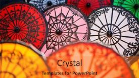  Presentation with factory - Colorful presentation theme enhanced with colorful traditional parasols handmade backdrop and a gold colored foreground