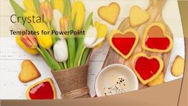  Presentation with heart flowers - Slide set featuring colorful-tulip-flowers-bouquet-heart background and a yellow colored foreground