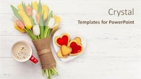  Presentation with heart flowers - Slide set consisting of colorful-tulip-flowers-bouquet-heart background and a sky blue colored foreground