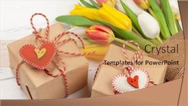  Presentation with heart flowers - Slide deck having colorful-tulip-flowers-bouquet background and a coral colored foreground