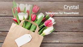  Presentation with paper quilling colorful paper flowers - Slide set enhanced with colorful tulips in paper bag background and a coral colored foreground