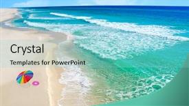  Presentation with umbrella - Presentation theme enhanced with inflatable toy on pretty beach background and a light blue colored foreground